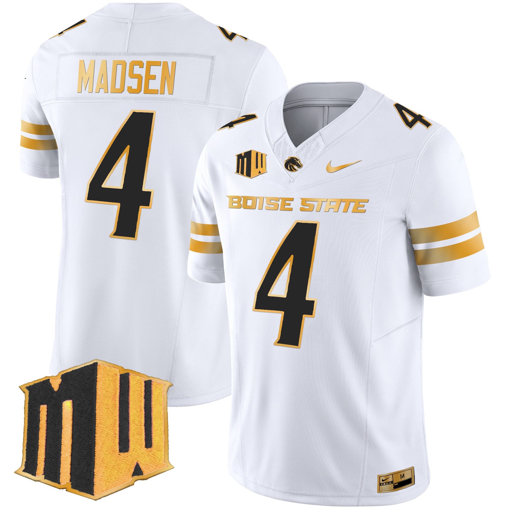 Men Boise State Broncos 4 Madsen White Nike 2024 Gold Vapor Limited NCAA Jersey